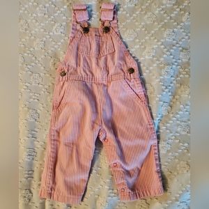 Vintage OshKosh B'Gosh Pink and White Stripe Jean Overalls Size 9-12 months